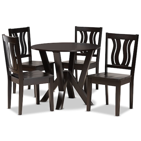 Baxton Studio Noelia Modern and Contemporary Transitional Dark Brown Finished Wood 5-Piece Dining Set 177-11377-10900-Zoro